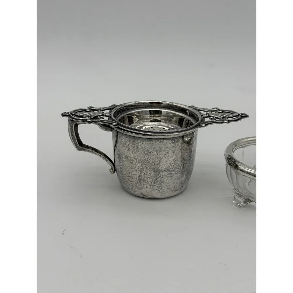 Antique Art Deco Sterling Silver Tea Strainer & Stand & Cup Webster Set Complete